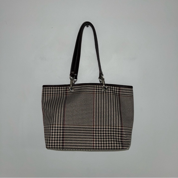 Ralph Lauren Vintage Mini Tote  Bag Beige‎ Brown Houndstooth Tartan Plaid Purse - Picture 9 of 12